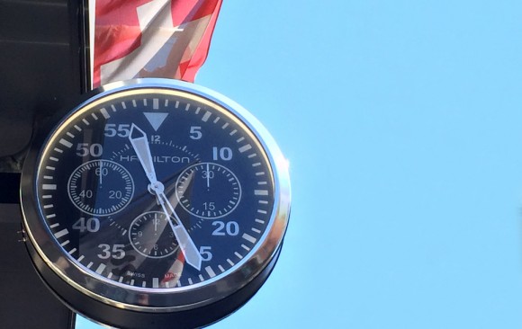 DOUBLE-SIDED CLOCK IN LUCERNE. SWITZERLAND.