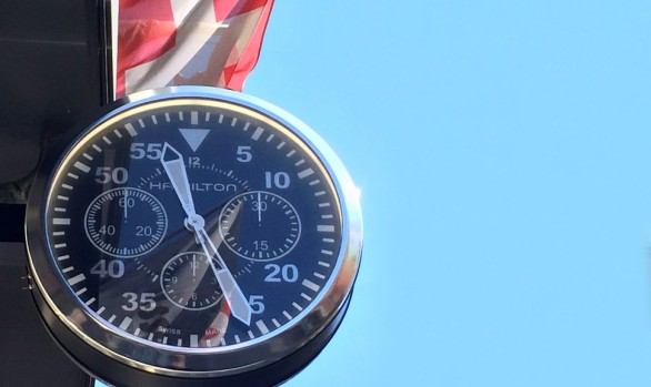 DOUBLE-SIDED CLOCK IN LUCERNE. SWITZERLAND.